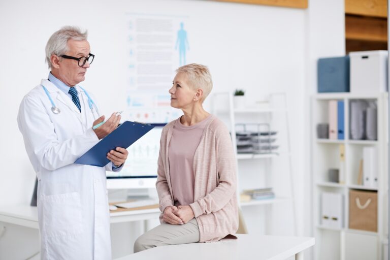 Working with patient in clinic